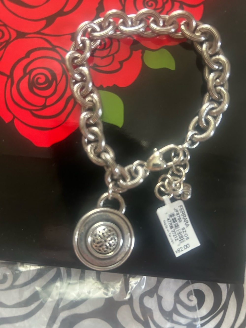 Brighton FERRARA Silver-Tone Link Bracelet with Round Pendant